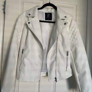 NWT New York & Company White Leather Bomber Jacket Size M
